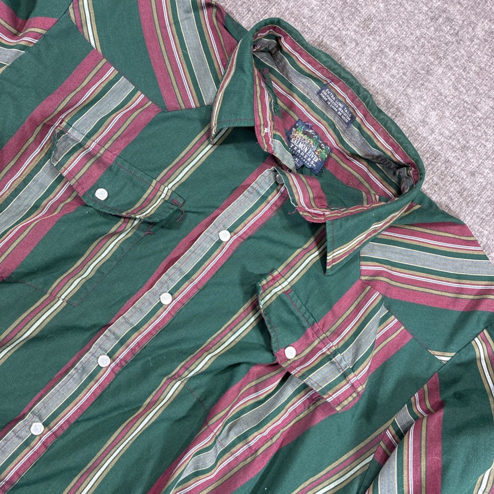Salmon River Traders Western Shirt Mens XL Green Vintage Striped Pearl Snap